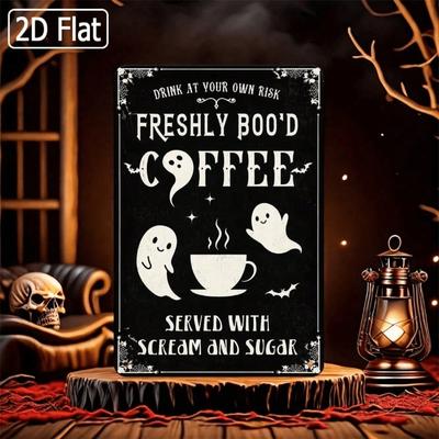 1 шт. Винтажная жестяная табличка "Свежесваренный Кофе Boo'd", Декор Кофейни на Хэллоуин, Жуткое Кафе Кухня Уголок для Завтрака Вечеринка Настенное Искусство