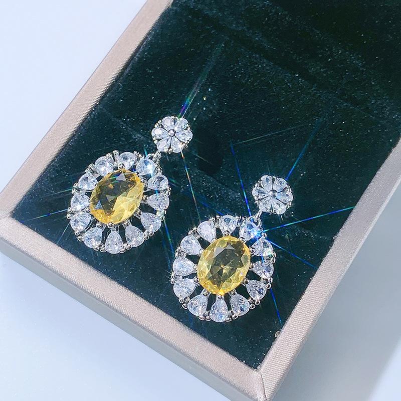 Super Flash Drop Zircon Earrings Female Fashion Flower Crystal Earrings Party Birthday Bohemian Style Jewelry