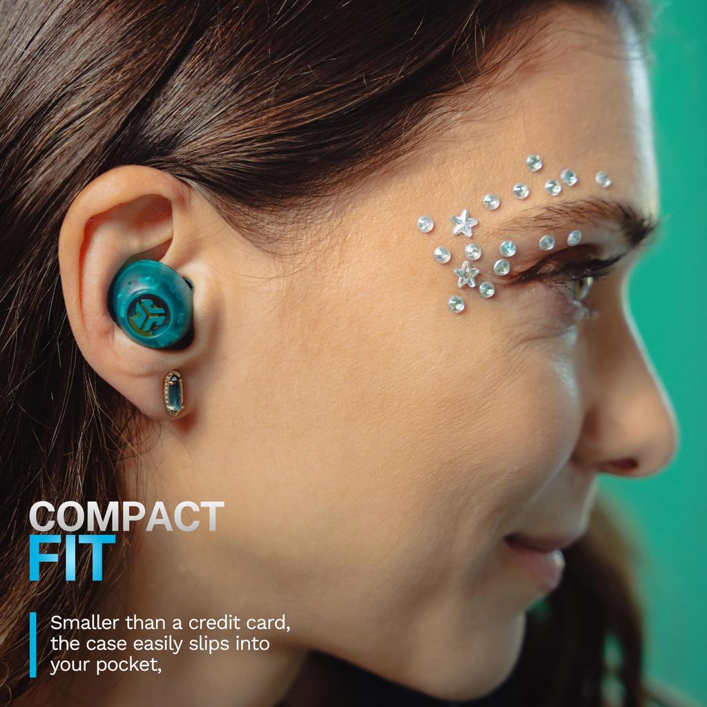 Беспроводные наушники JLab Go Pop ANC, цвет «прозрачный бирюзовый», цвет «прозрачный бирюзовый», пыле- и водонепроницаемые IP55, активное шумоподавление,