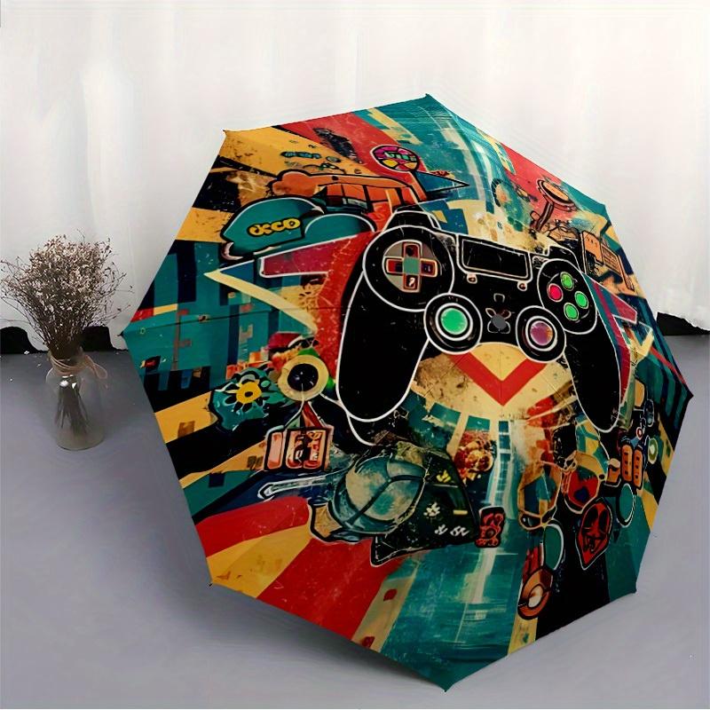 1pc Game Controller Pattern Automatic Open/Close Umbrella - Compact Travel Umbrella, 8-Rib Heavy-Duty Construction, Ideal Gift, Outdoor Acce