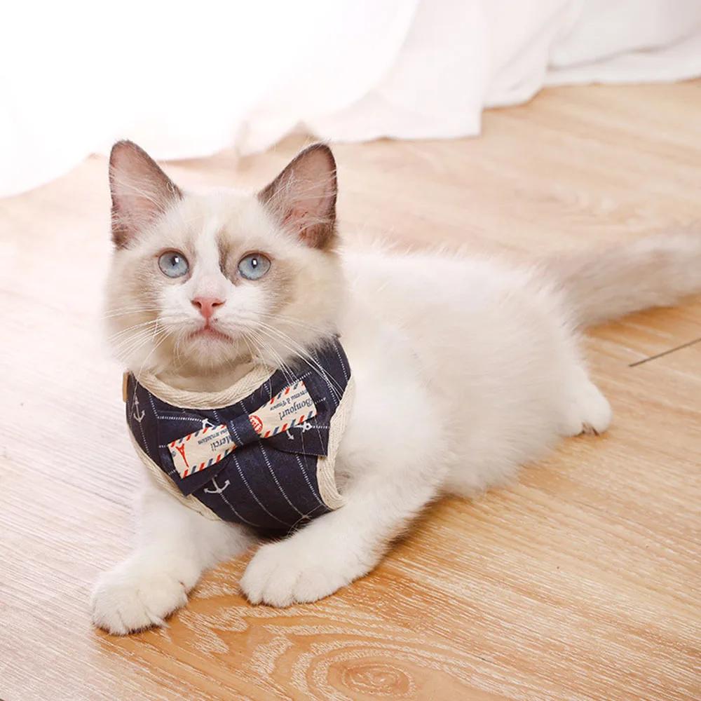 Bowknot Cat Harness And Leash Set Adjustable Puppy Harness Cat Lead Leash Clothes Vest Nylon Mesh Kitten Collar Cat Accessories