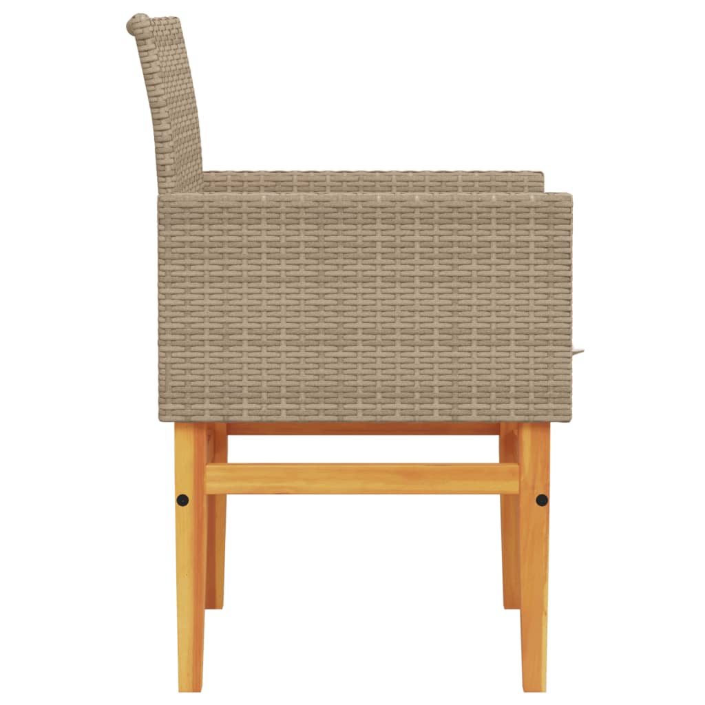 Garden Chairs with Cushions 2 pcs Beige Poly Rattan Solid Wood