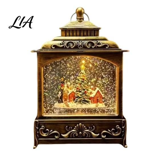 Desktop Music Box Light Christmas Snow Ball Lantern, Vintage Santa Claus/Tree/Reindeer Water Swirling Lantern Holiday Night for Window Entryway