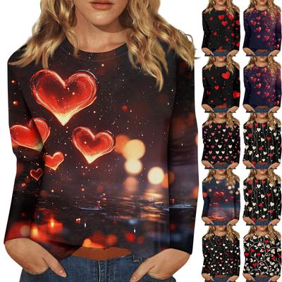 Женские топы с круглым вырезом, свободная футболка с принтом ко Дню святого Валентина