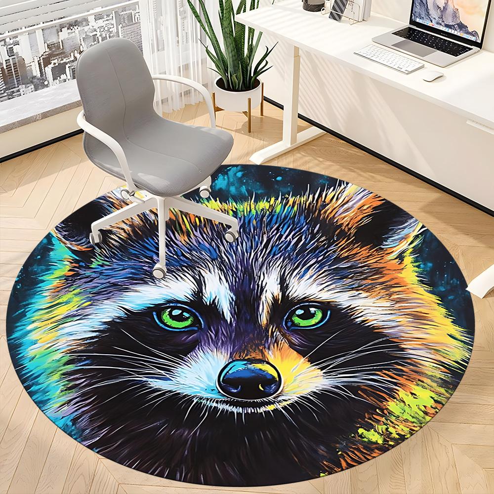 1pc Raccoon Art Office Round Area Rug, Mat Suitable ForOffice, Under Office Chairs Bedroom Living Room Home Decor, Room Deco