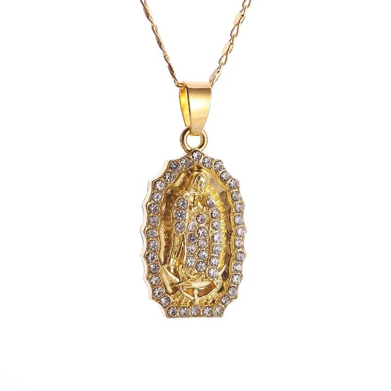 Exquisite Zircon Catholic Virgin Mary of Guadalupe Medal Necklace Women's Fashion Good Luck Amulet Jewelry