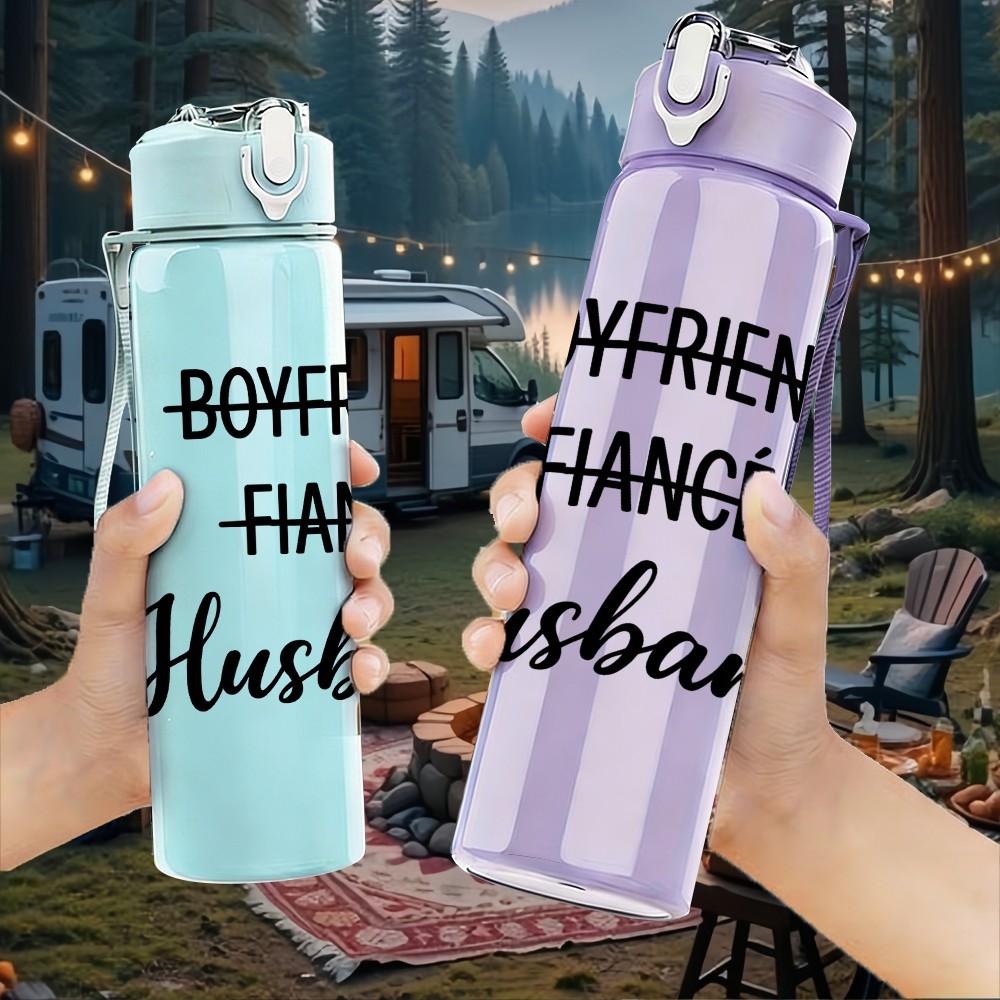 1PC Boyfriend Fiance Husband Lettering 750ml Color Plastic Sports Water Bottle Leakproof Flip Straw Lid Suitable for Sports Office Home Use