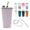 Spill-proof 600ml Stainless Steel Tumbler with Straw, Wide Mouth, and Lid. Vacuum Insulated, Double-walled Design for Storage and Easy Carrying. Ideal