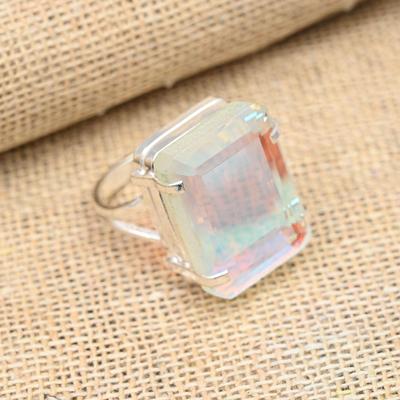 Роскошное кольцо ручной работы из стерлингового серебра 925 пробы с мистическим топазом и драгоценным камнем для нее