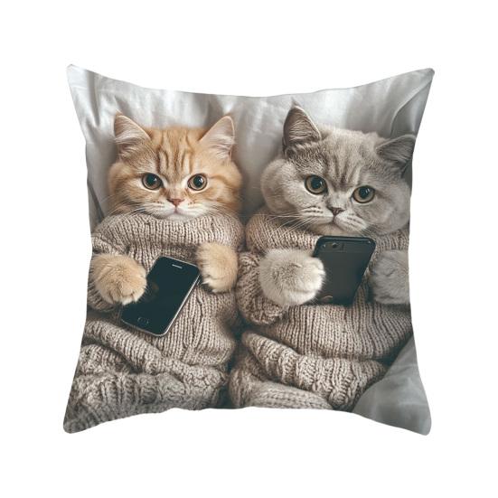 Милый чехол на декоративную подушку с кошкой, с принтом мультяшного животного, наволочка для диванной подушки для дивана, спальни