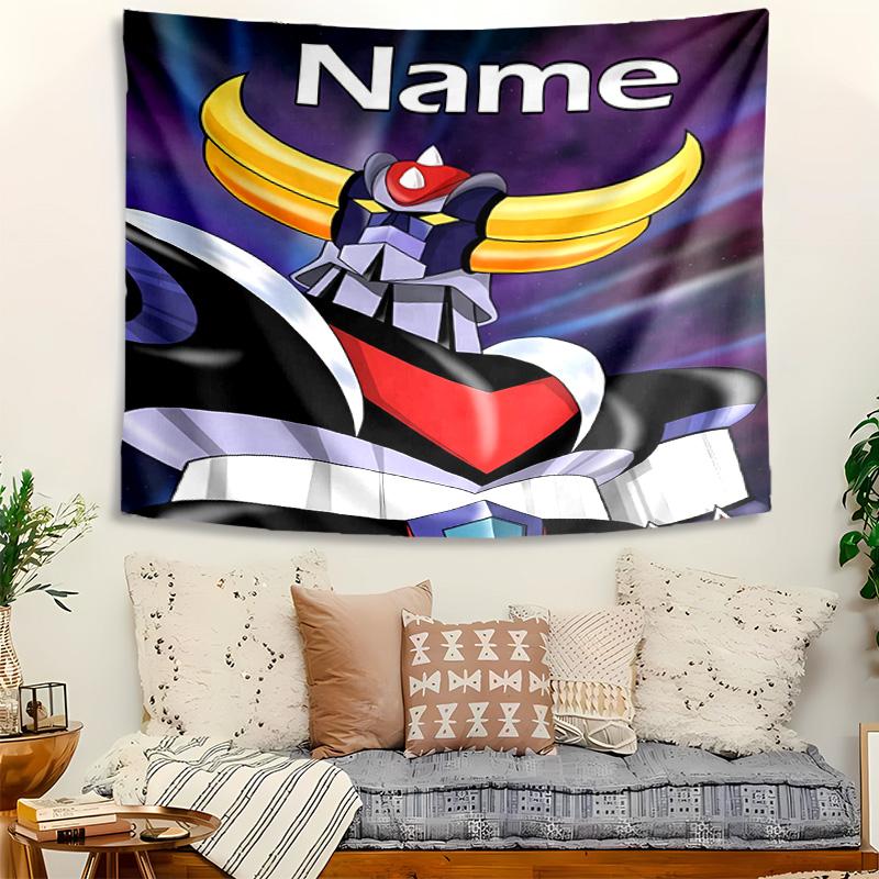 Personalized UFO Robo Grendizer Background Tapestry,Custom Name Birthday Party,Multifunctional Wall Decoration for Home Decor,Various Occasions