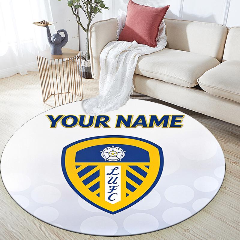 Custom Name,Leeds United pattern round rug,Carpet Rug for Living Room Bedroom Playroom ,Non-slip Floor Mat,Holiday Gifts and Birthday Gifts.