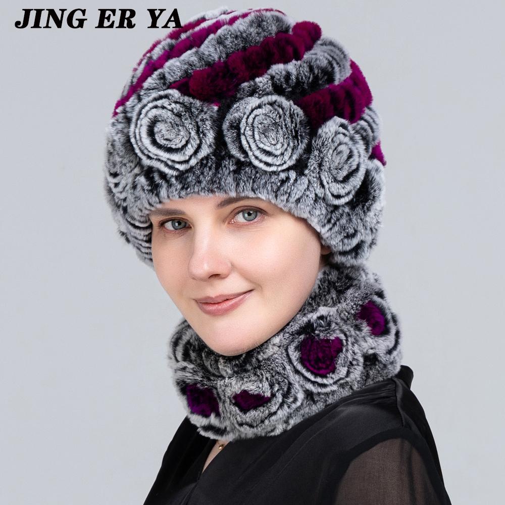 JINGERYA женская вязаная шапка из натурального меха кролика рекс, комплекты шарфов, натуральный теплый мех кролика рекс, шарфы, шапка, зимняя женская шапка из натурального меха кролика рекс, шарф