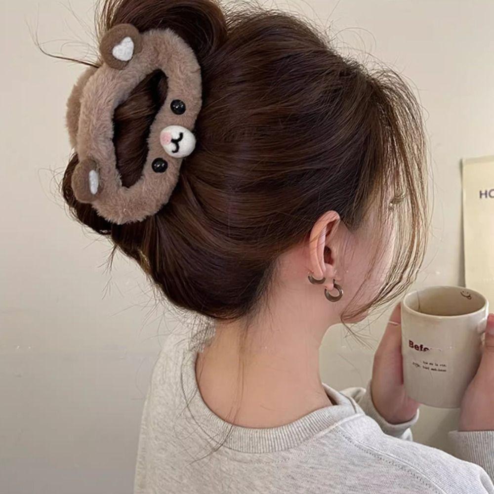 Acrylic Rabbit Ear Shark Clip Double Side Plush Bear Hair Clip Sweet Plush Cloud Hair Claw Party