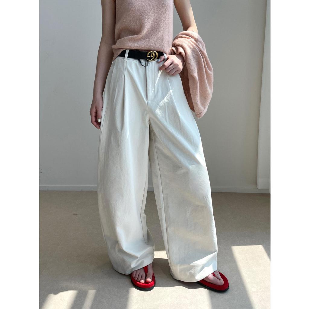 Nan Yu Лидер продаж Корейские брюки-баллоны с высокой талией и широкими штанинами - Минималистичные, повседневные брюки свободного кроя