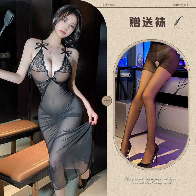 Сексуальное длинное платье сексуальное нижнее белье перспектива глубокое V кружевное платье ночь OL профессиональная униформа облегающее