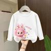 Girls' Round-neck Long-sleeved Base Layer Shirt, Sweet Pure Cotton for Children Spring and Autumn