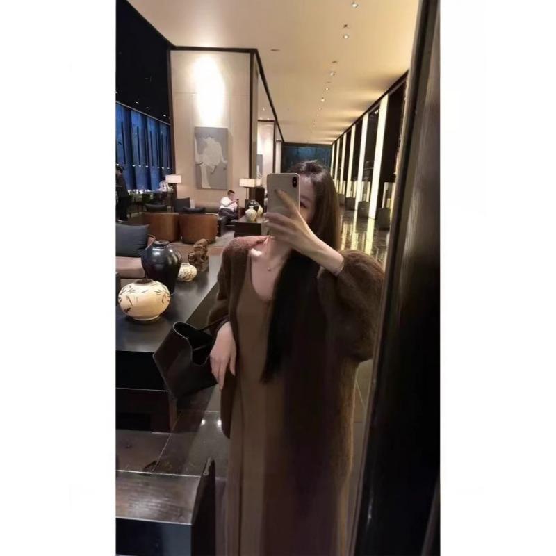 Корейский большой ленивый стиль кофейного цвета свитер вязаный свободный кардиган женская осенне-зимняя верхняя одежда тонкое пальто