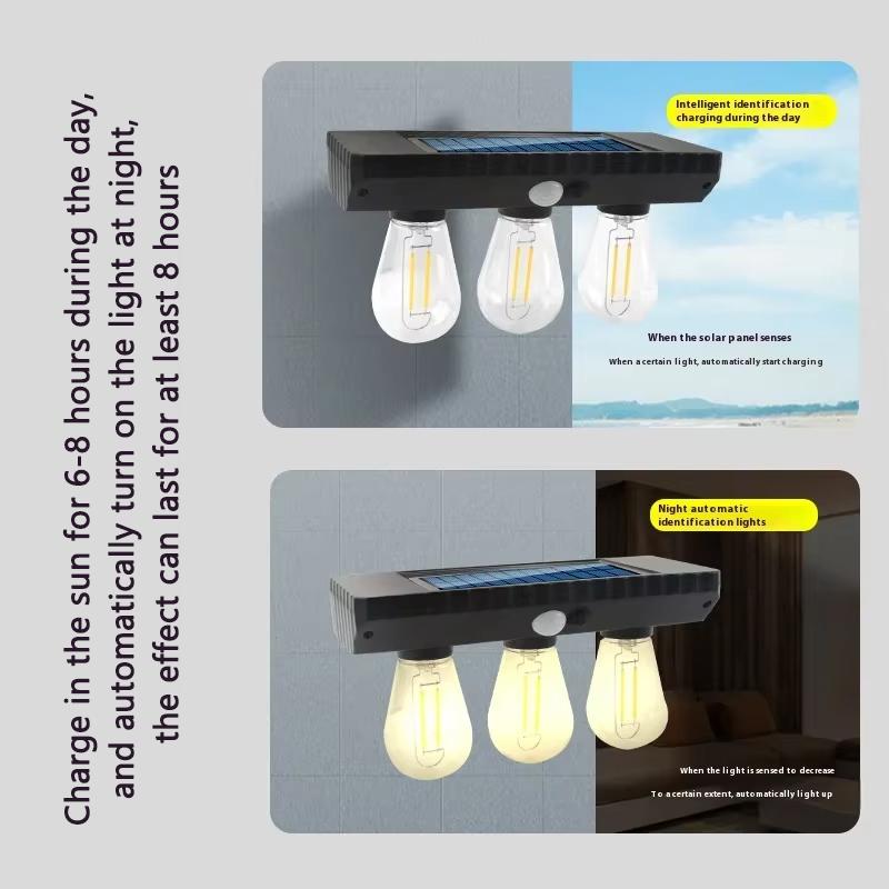 3 режима солнечные уличные фонари COB лампа имитация вольфрамовой нити индукция движения водонепроницаемые для коридора сада настенные светильники