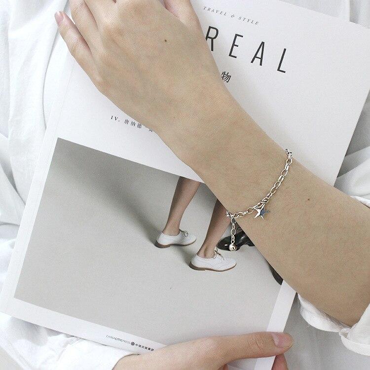 Sterling Silver Color Retro Star Bead Charm Wrist Bracelet Gathering Jewelry Bangle Women Wedding Occasion Bridal Gathering Present Present