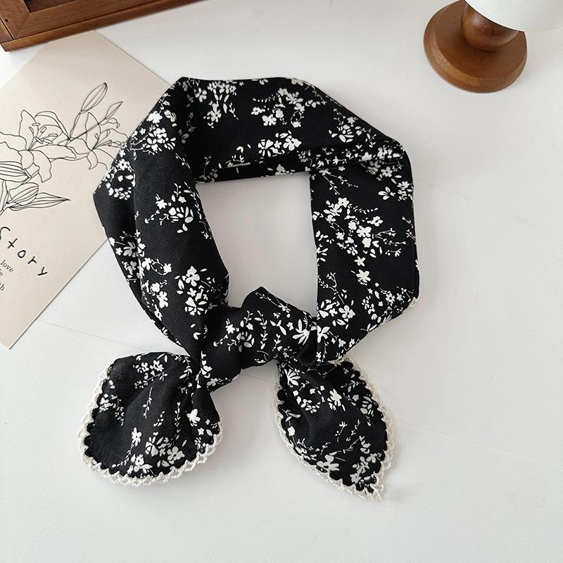 70% Cotton Linen Small Square Silk Scarf - Korean Style Floral Design for Versatile Neckwear and Decorative Use
