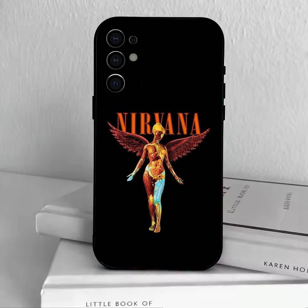 N-Nirvana Phone Case Black Silicone Soft For Samsung S25,S24,S21,S22,S23,S30,Ultra,S20,Plus,Fe,Lite