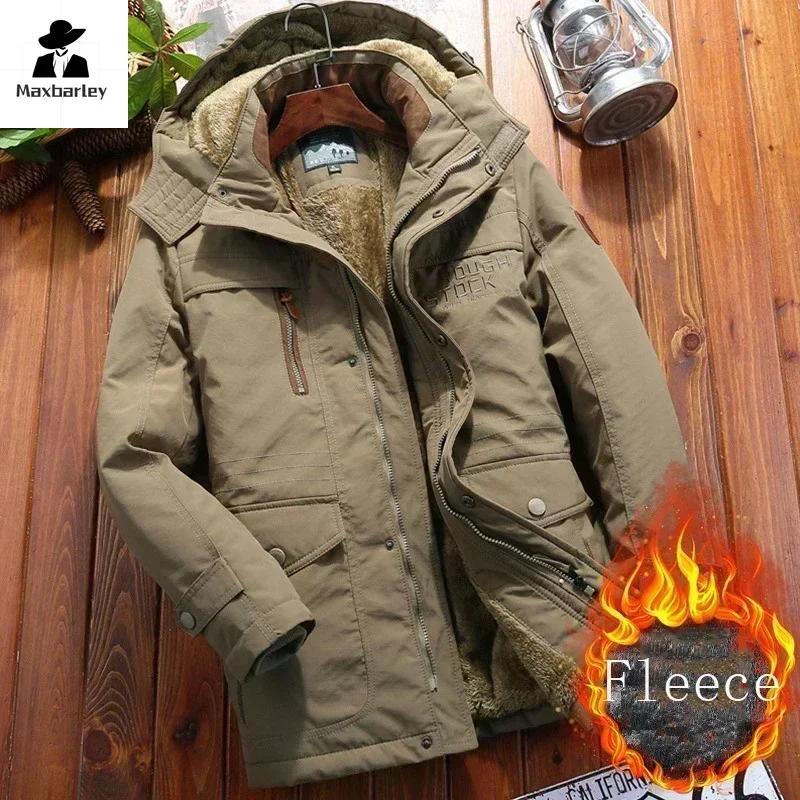 Winter Parka Men Windbreaker Fleece Thick Warm Fur Coats Male Retro Hooded Streetwear Overcoats Men's Windproof Jackets 6xl