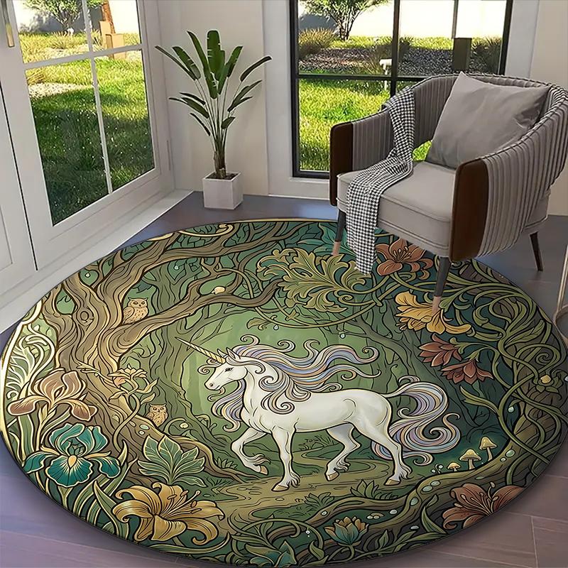 1pc Office Printed Round Carpet, Enchanted Starry Unicorn Rug, Home Sofa Chair Mat For Christmas and Halloween Décor
