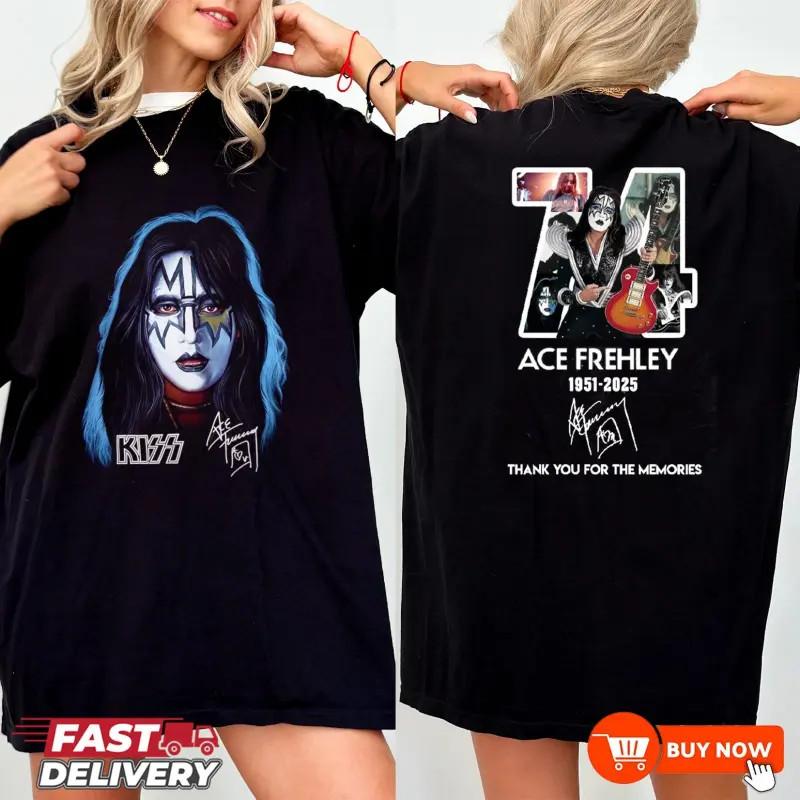 Легендарная футболка с автографом Ace Frehley 1951-2025 'Signature Memories' - Многоцветная, S-5XL, Унисекс