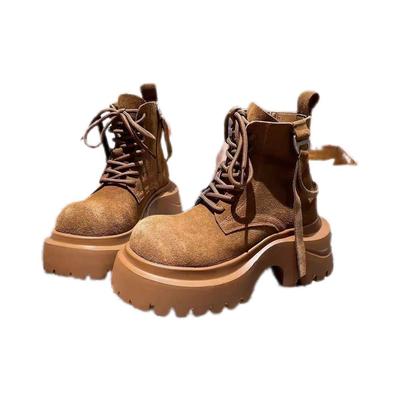 2025 осень новые на толстой подошве увеличивающие рост 7 см матовая кожа модные повседневные универсальные женские туфли ботинки мартин короткие ботинки