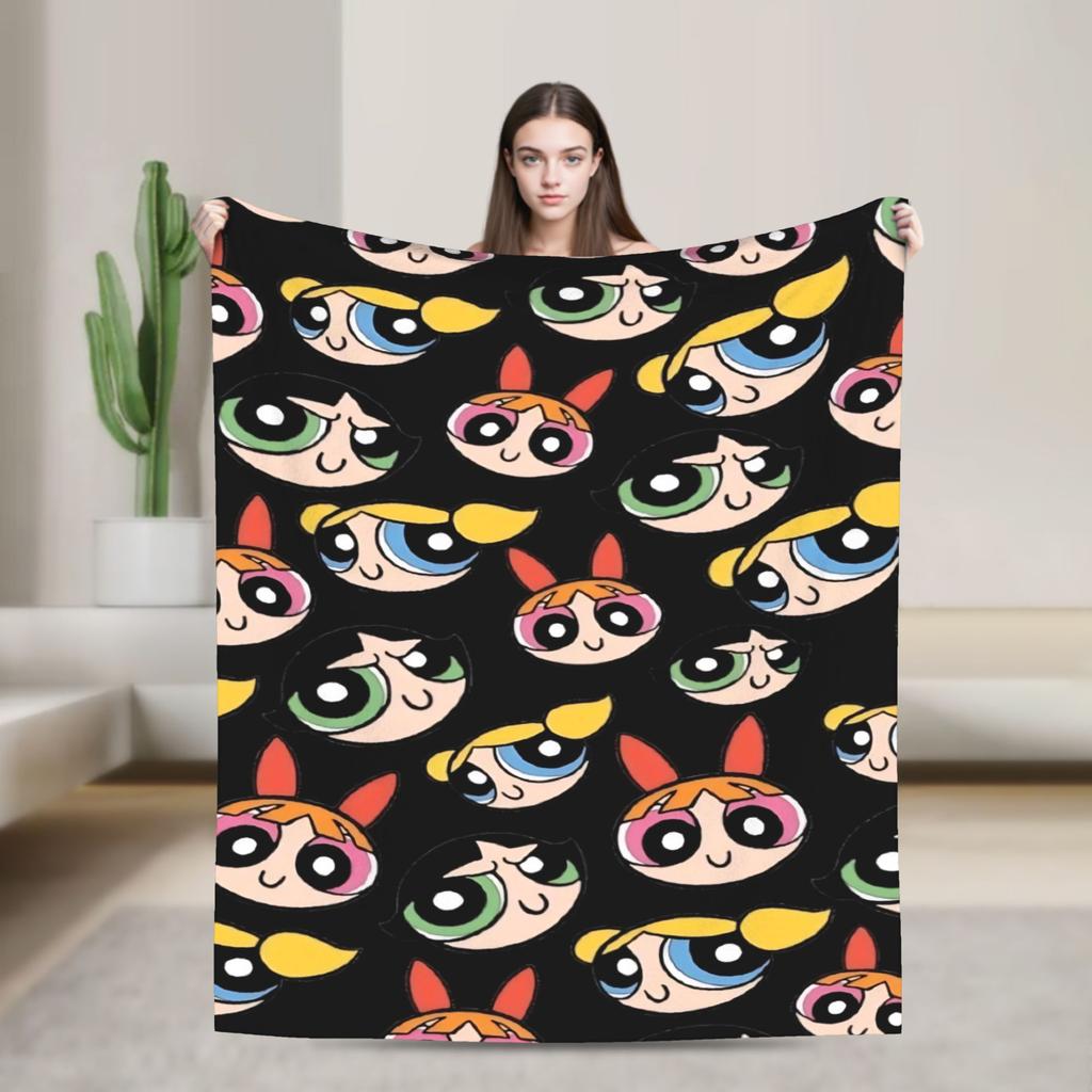P-Power-puffs Comedy Cartoon Girl Knitted blankets Flannel Super Warm Throw blanket for Bedroom Sofa Bedroom Quilt