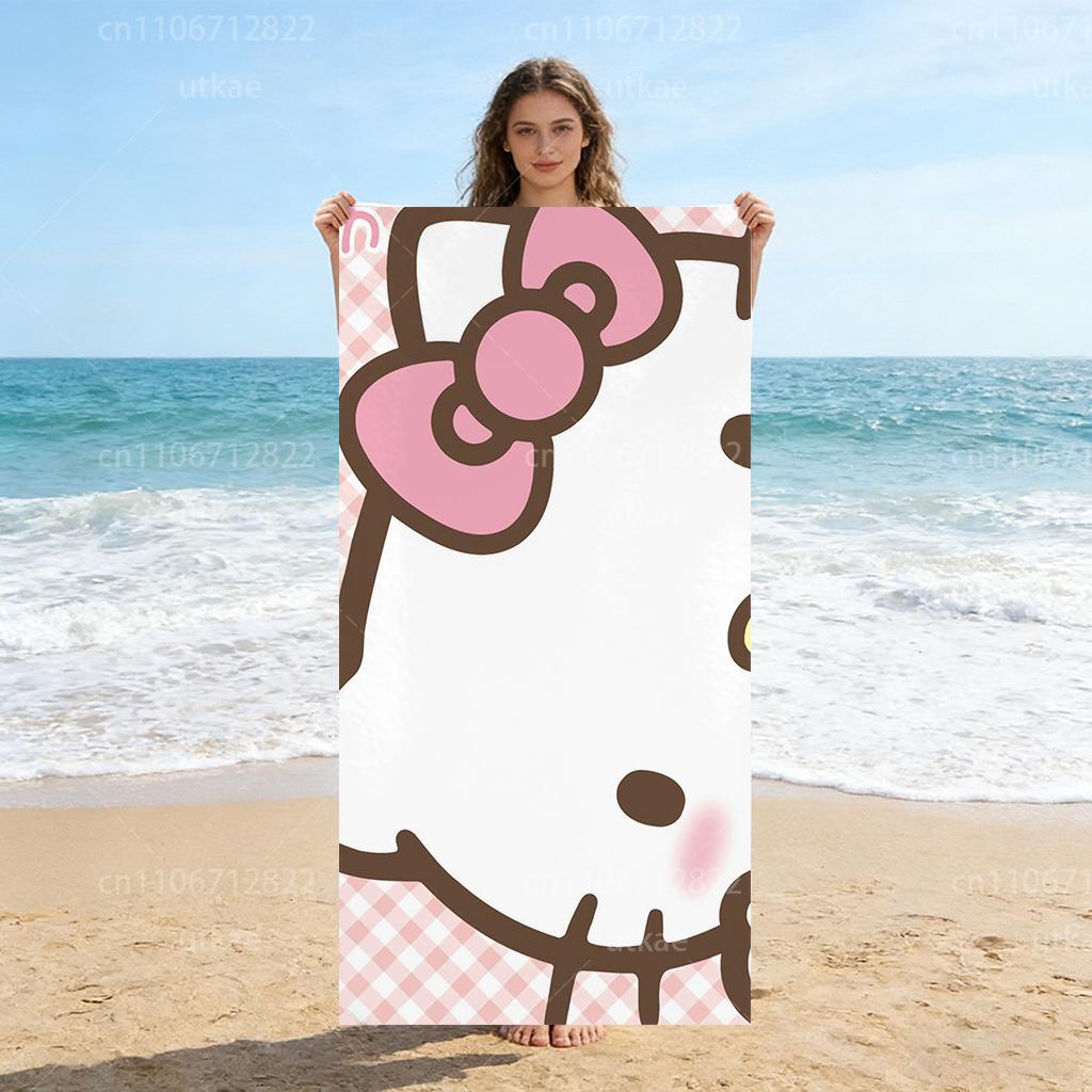 Cute Hello Kitty 2D Print Beach Towel for Summer Pool Beach Bathroom Travel