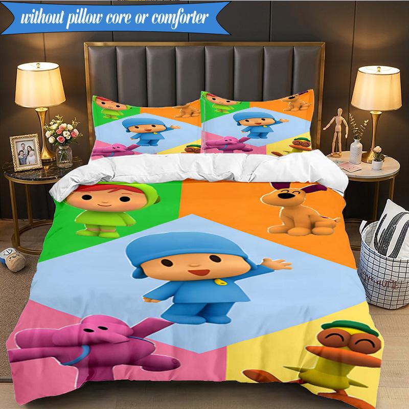 3PCS Pocoyo's Colorful Adventure Bedding Set 2D Printing (Includes 1 Duvet Cover + 2 Pillowcases Coreless), Bedroom decor,Fan gift