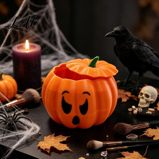 Unique Halloween Party Favors 3D Printed Devil Pumpkin Storage Box with Lid Funny Ghost Face Small Sundries Jar Decoration Desktop Organizer