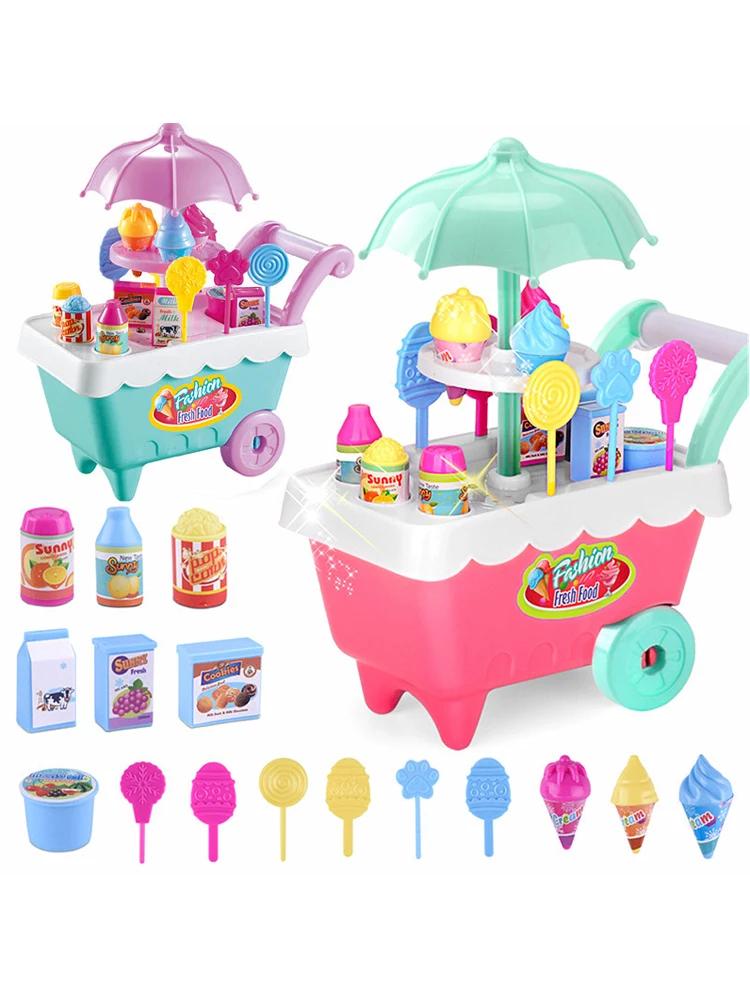 Magic Ice Cream Cart Toy for Girls DIY Candy Maker Playset Mini Handcart Perfect for Halloween Christmas Role Play Home Party