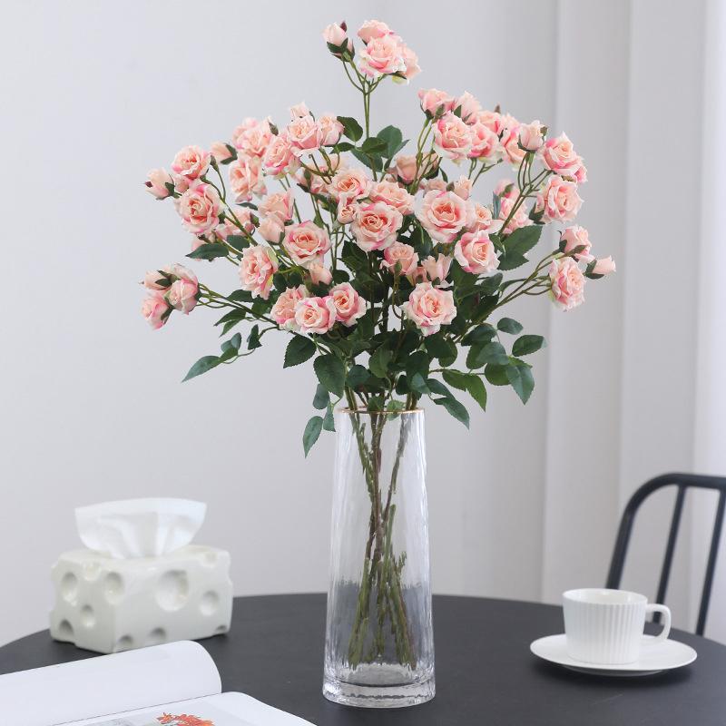 66Cm Artificial Bubble Roses Branches Silk Fake Flower Living Room Decoration Light Luxury Simulation Rose Orange Flowers