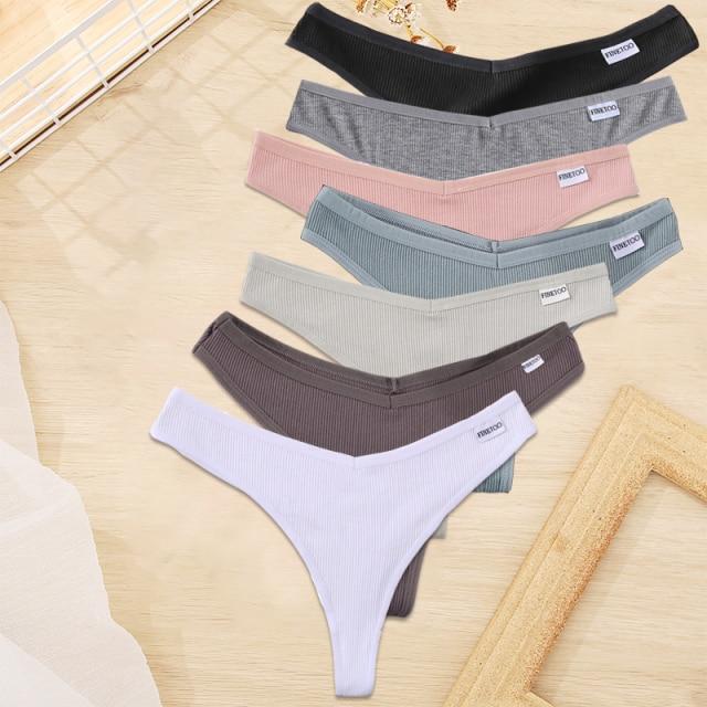 FINETOO 7 шт./компл. M-XL женское хлопковое белье 9 однотонных трусиков стринги сексуальные стринги с v-образной талией нижнее белье для девочек женские трусики