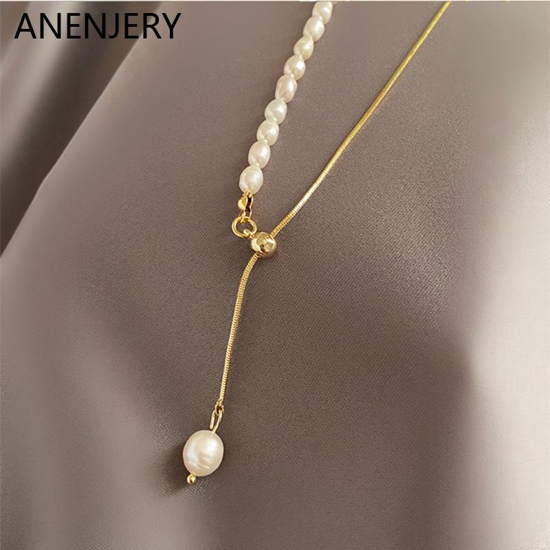 ANENJERY Новая мода Kpop жемчужное колье-колье милый двухслойный кулон-цепочка для женщин ювелирные изделия подарок для девочек