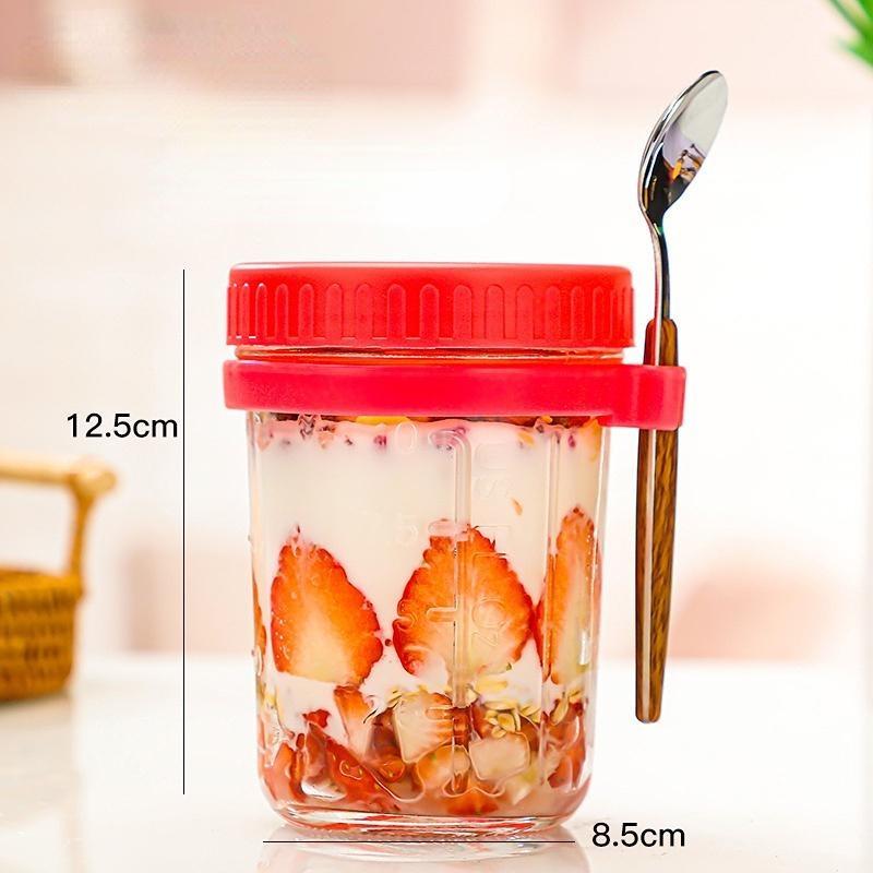 Портативная чашка для овсянки на ночь, 350 мл с крышкой, чашка для завтрака, стеклянная чашка для хлопьев, чашка Мейсона, банка для салата, чашка для йогурта