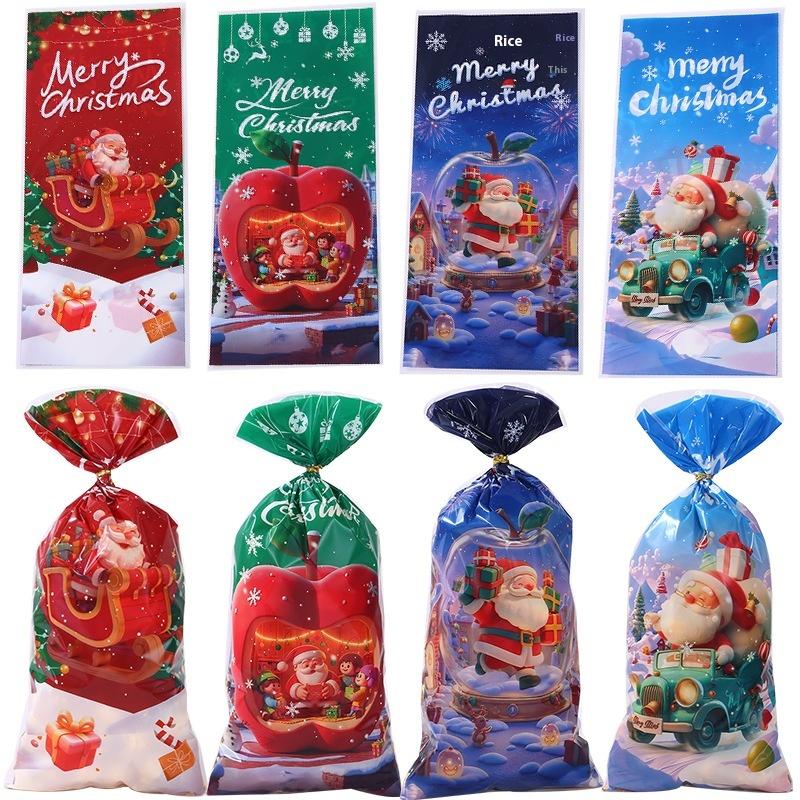 50/100Pcs Christmas Gift Bags Christmas Decorations For Home 2025 Xmas Gifts New Year 2026 Santa Claus Snowman Packaging Bags