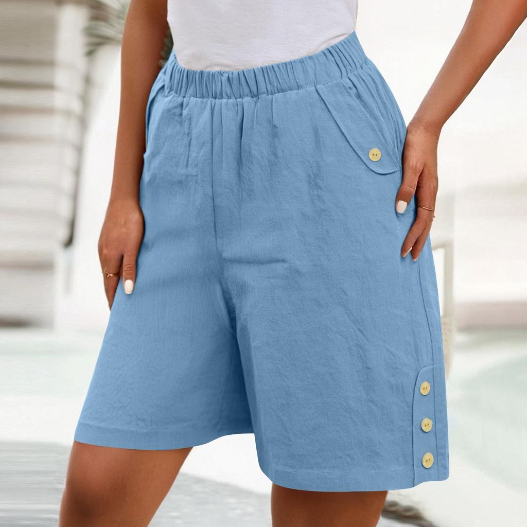 Шорты-бермуды для женщин, широкие льняные шорты длиной до колена, летние повседневные длинные шорты, свободные, с высокой талией, с карманами
