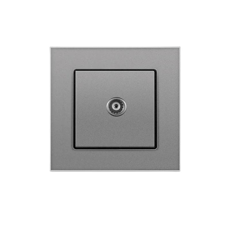 Сенсорный выключатель света из серого закаленного стекла европейского стандарта с разъемом USB C, настенный выключатель 220 В вкл./выкл., круглая нижняя коробка с двумя розетками