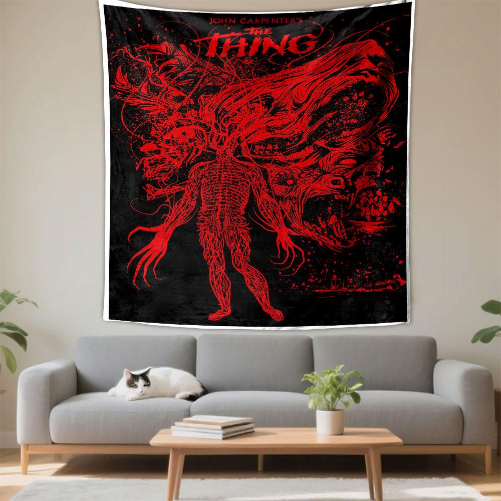 The Thing Poster Tapestry Wall Hanging, Shape Shifting Horror Art, Classic Sci-Fi Wall Decor for Bedroom Man Cave