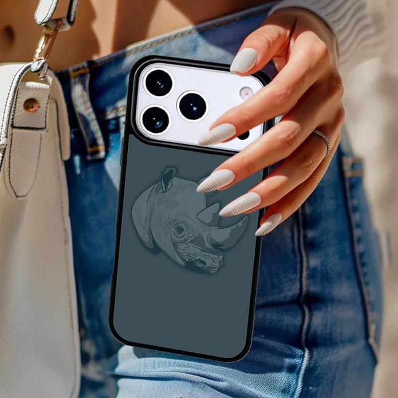 Чехол для телефона с изображением носорога для iPhone 17 Air 14 15 13 12 Max Чехол для Apple 14 15 16 16e 11 Pro Max Plus Coque