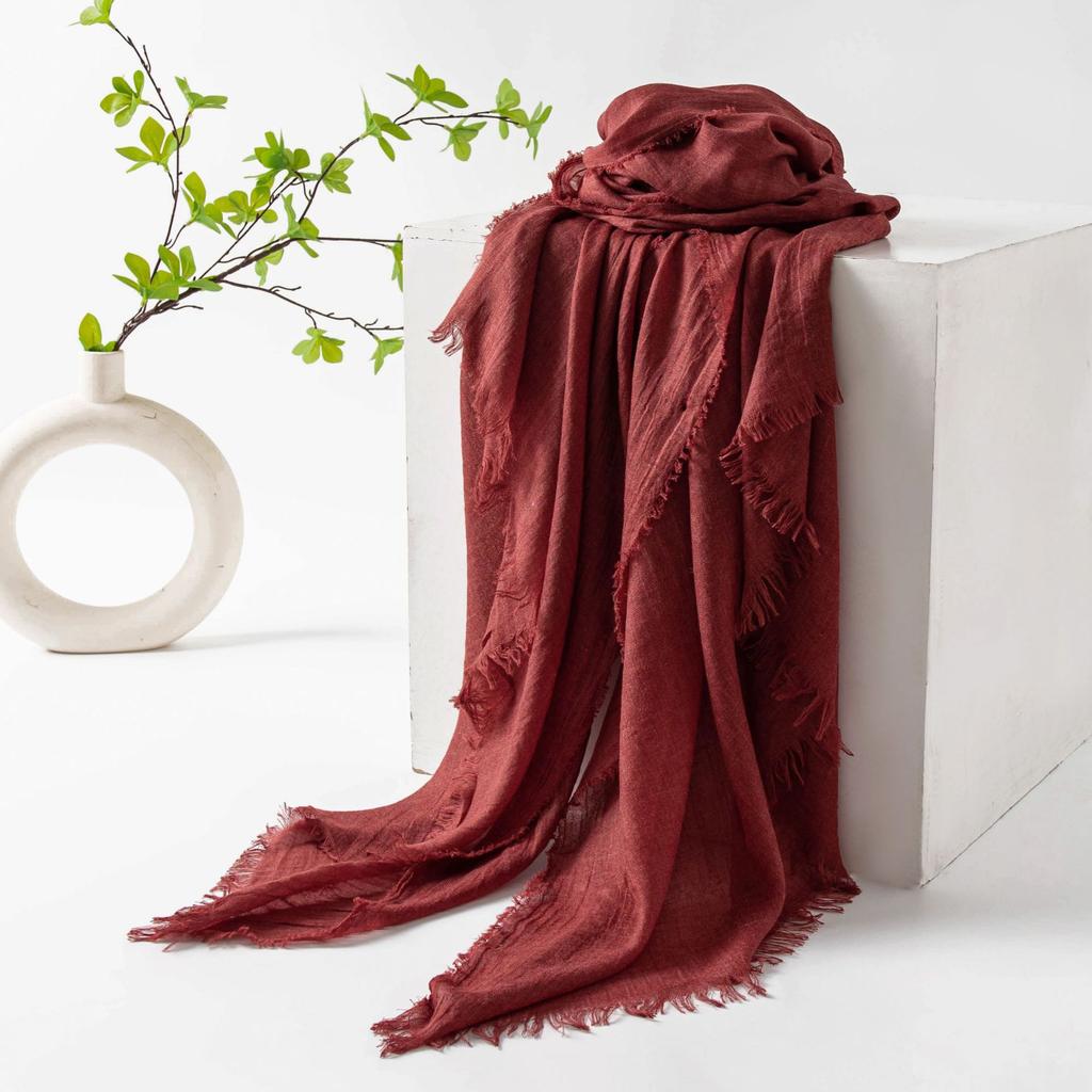 Spring and summer sunscreen scarf imitation cotton and linen solid color simple shawl women's high-end silk scarf yarn headscarf women's cross-border