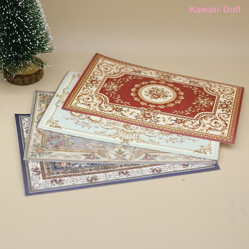 1/4Pcs 1:12 Dollhouse Miniature Mini Retro Floor Mat Antique Style Carpet Home Furniture Decor Toy Doll House Accessories