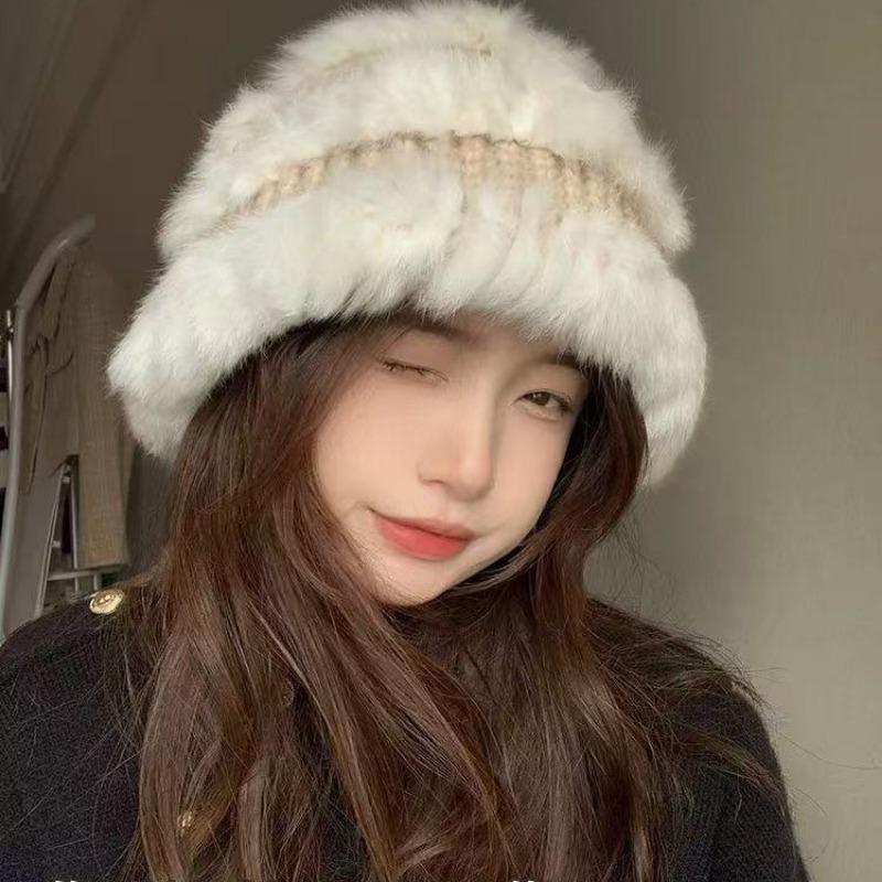 Winter Rabbit Fur Bucket Hat Fluffy Cute Simple Versatile