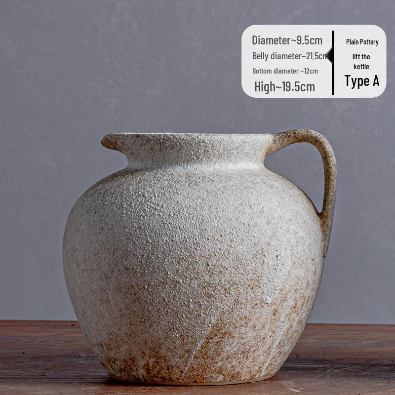 Wabi-Sabi Style Jingdezhen Ceramic Vase with Dried Flowers - Retro Living Room and Dining Table Décor
