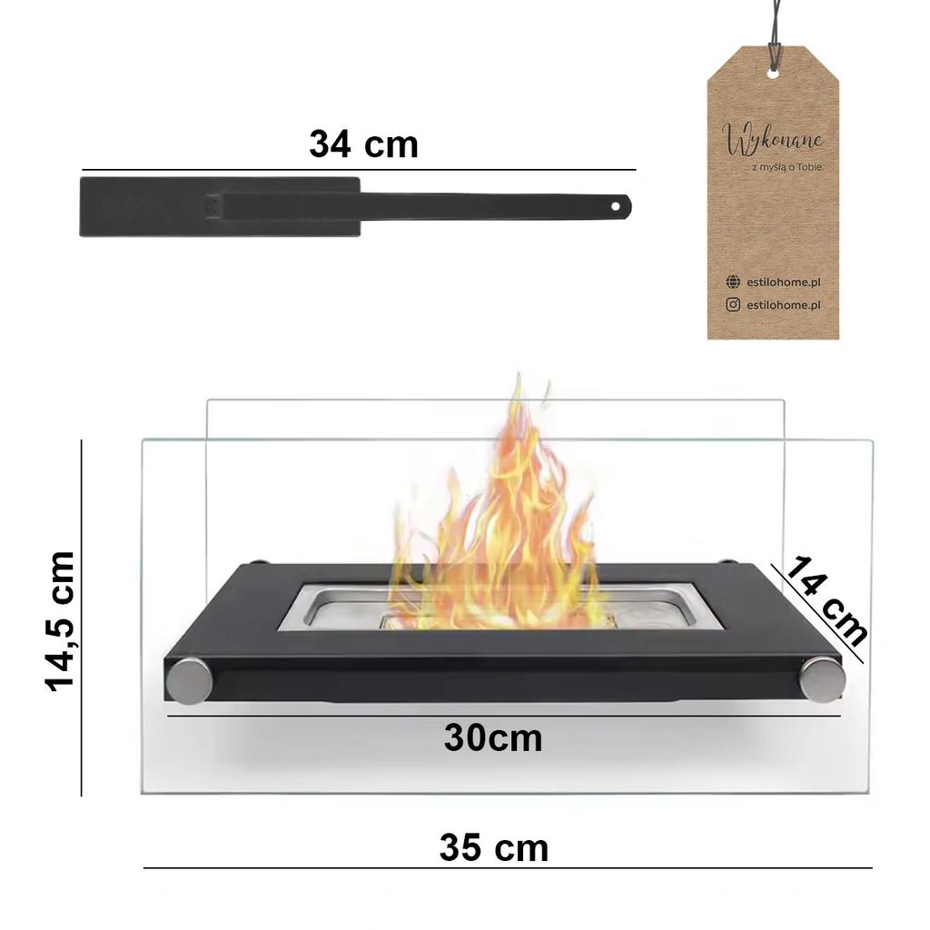 Freestanding Rectangular Tabletop Bio Fireplace Black 35cm - Madrid Black