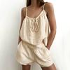 Autumn and winter new fashion pure cotton comfortable soft suspender shorts pajamas two-piece loungewear